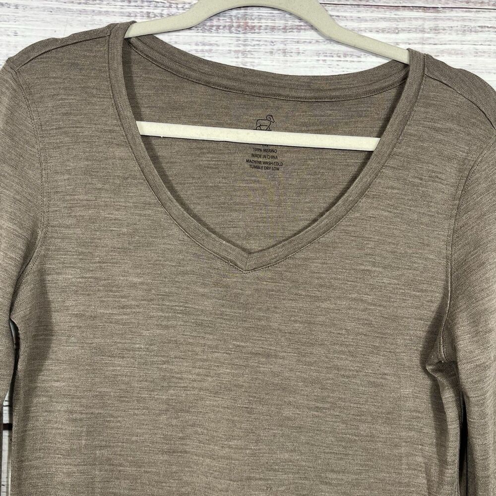 Woolx Women’s Shirt 100% Merino Long Sleeve Base Layer V-neck Brown Easy Care